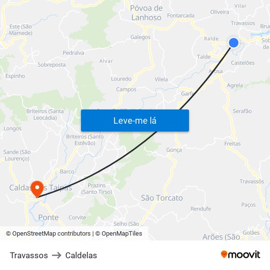 Travassos to Caldelas map