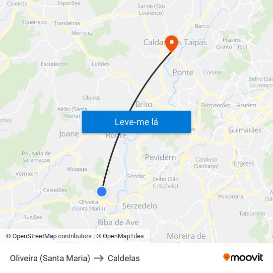 Oliveira (Santa Maria) to Caldelas map