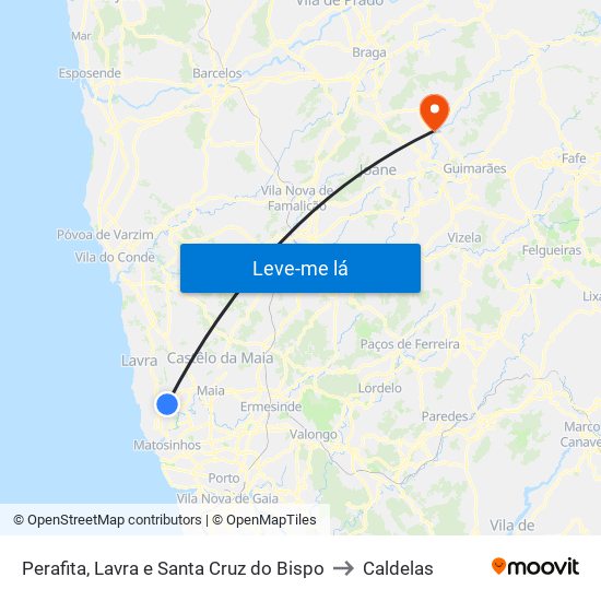 Perafita, Lavra e Santa Cruz do Bispo to Caldelas map