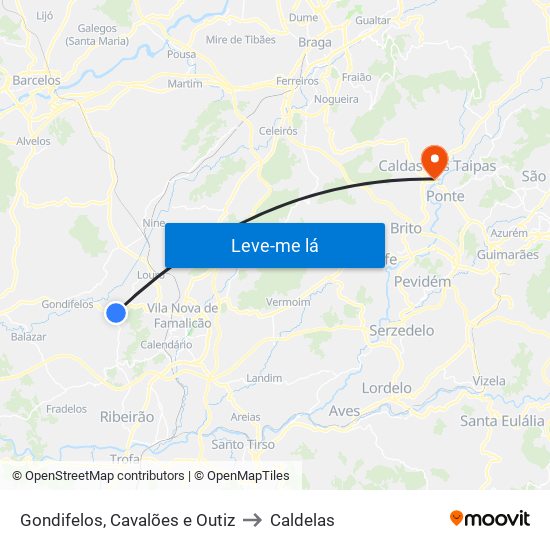 Gondifelos, Cavalões e Outiz to Caldelas map
