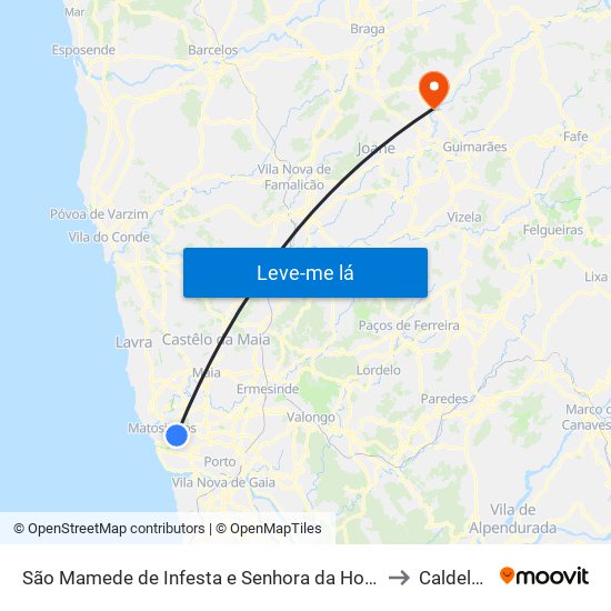 São Mamede de Infesta e Senhora da Hora to Caldelas map