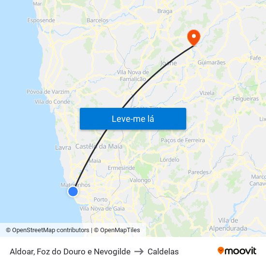 Aldoar, Foz do Douro e Nevogilde to Caldelas map