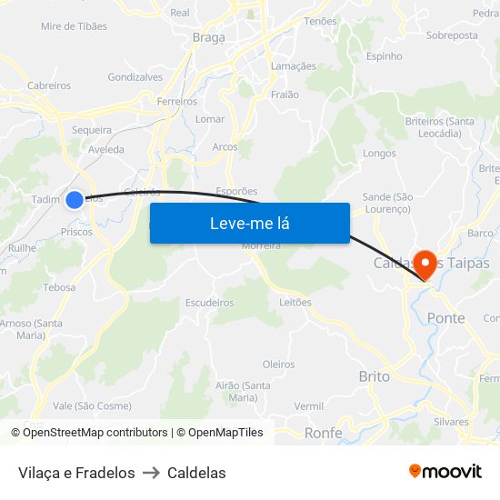 Vilaça e Fradelos to Caldelas map