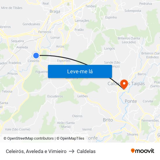 Celeirós, Aveleda e Vimieiro to Caldelas map