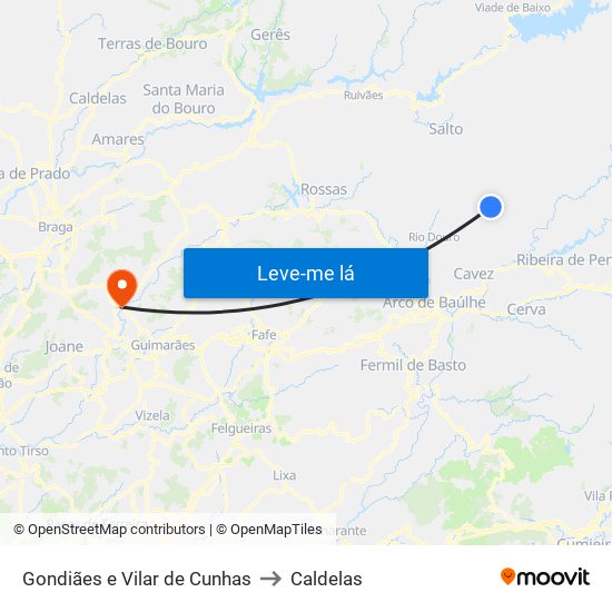 Gondiães e Vilar de Cunhas to Caldelas map