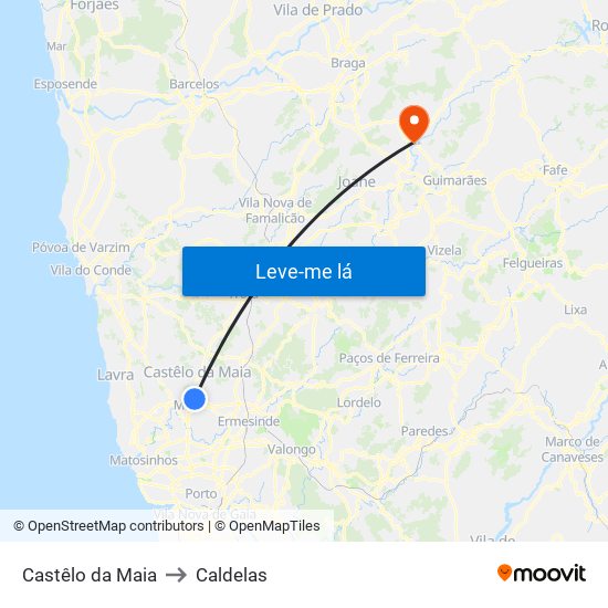Castêlo da Maia to Caldelas map