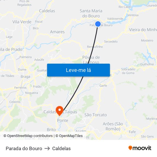 Parada do Bouro to Caldelas map