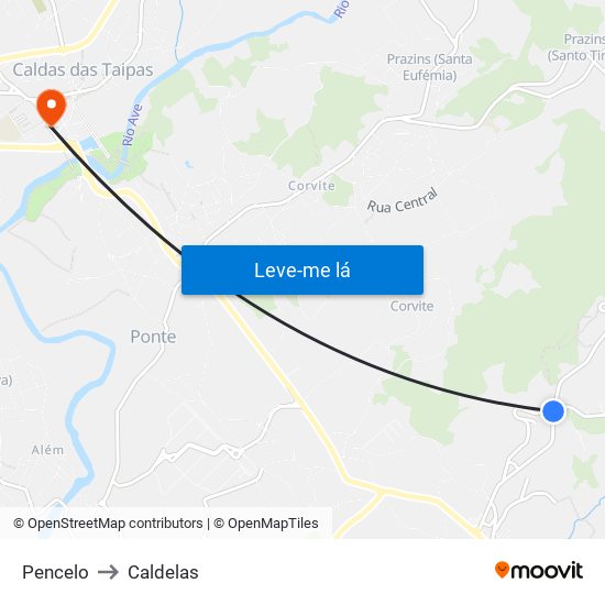 Pencelo to Caldelas map