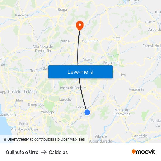 Guilhufe e Urrô to Caldelas map