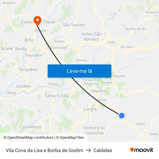 Vila Cova da Lixa e Borba de Godim to Caldelas map