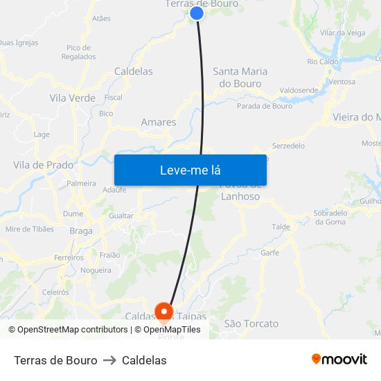 Terras de Bouro to Caldelas map