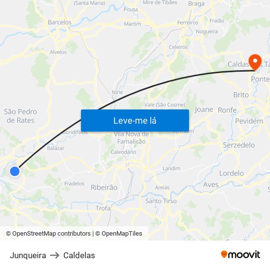 Junqueira to Caldelas map