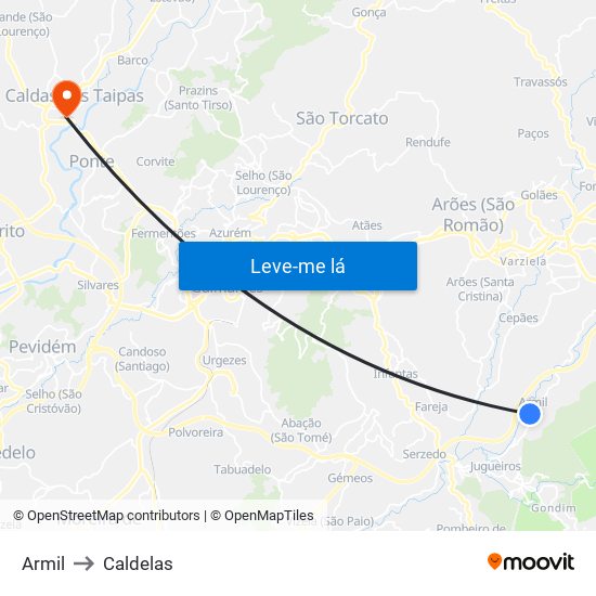 Armil to Caldelas map