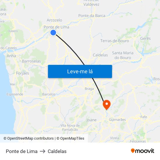 Ponte de Lima to Caldelas map