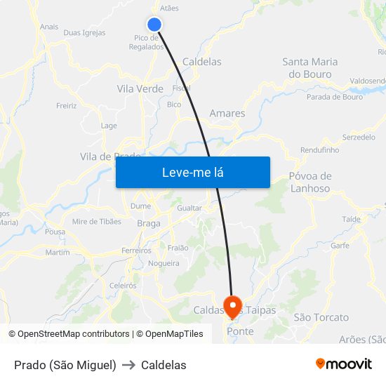 Prado (São Miguel) to Caldelas map