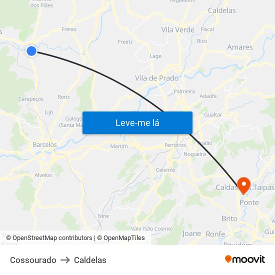 Cossourado to Caldelas map