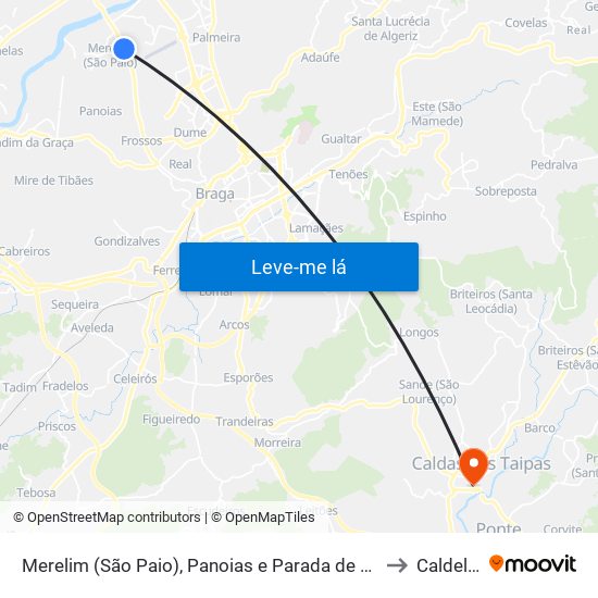 Merelim (São Paio), Panoias e Parada de Tibães to Caldelas map