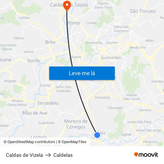 Caldas de Vizela to Caldelas map