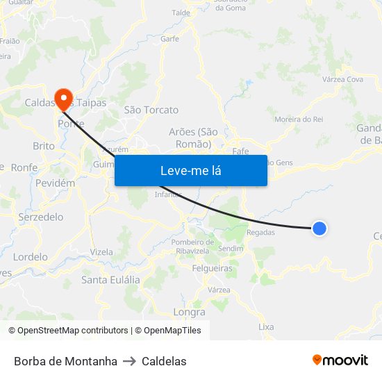 Borba de Montanha to Caldelas map