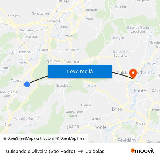 Guisande e Oliveira (São Pedro) to Caldelas map