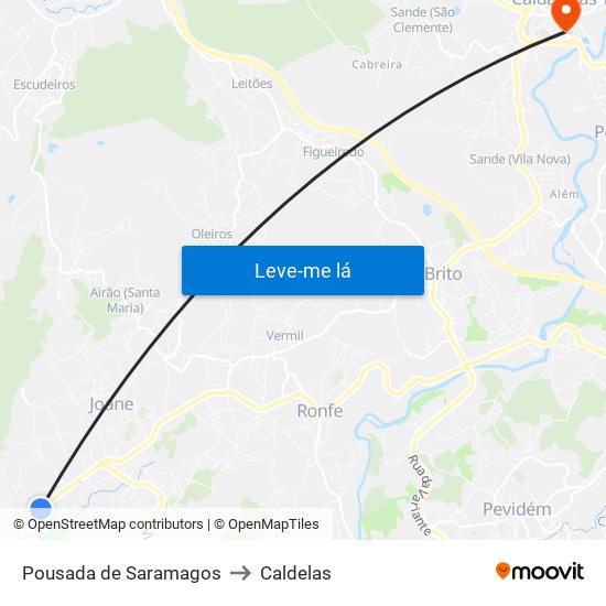Pousada de Saramagos to Caldelas map
