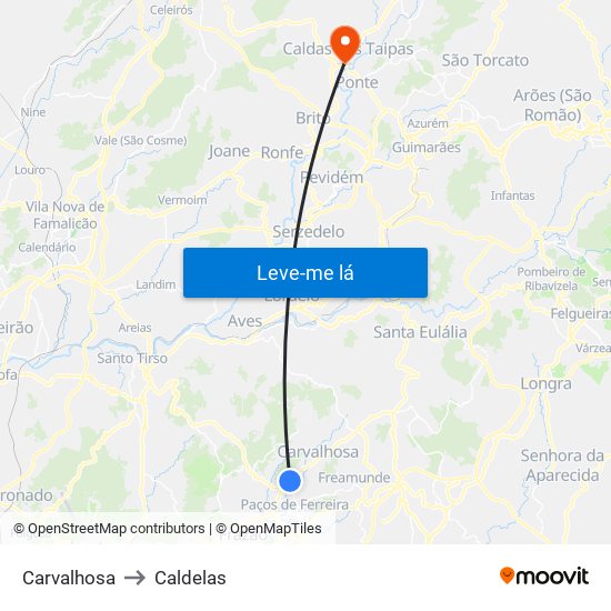Carvalhosa to Caldelas map