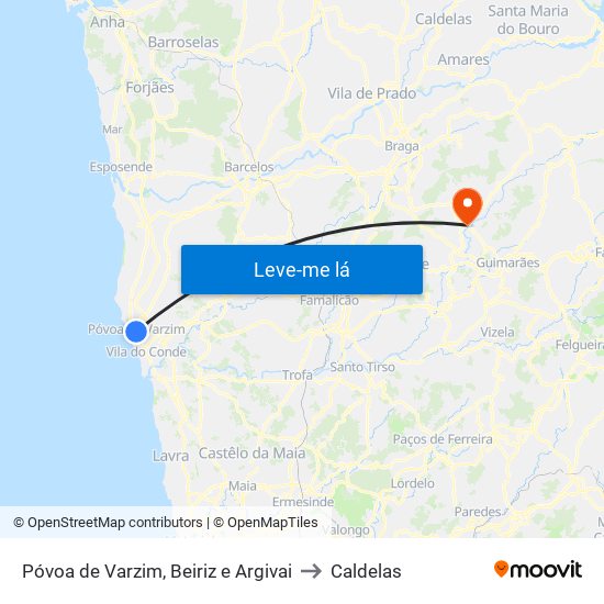 Póvoa de Varzim, Beiriz e Argivai to Caldelas map