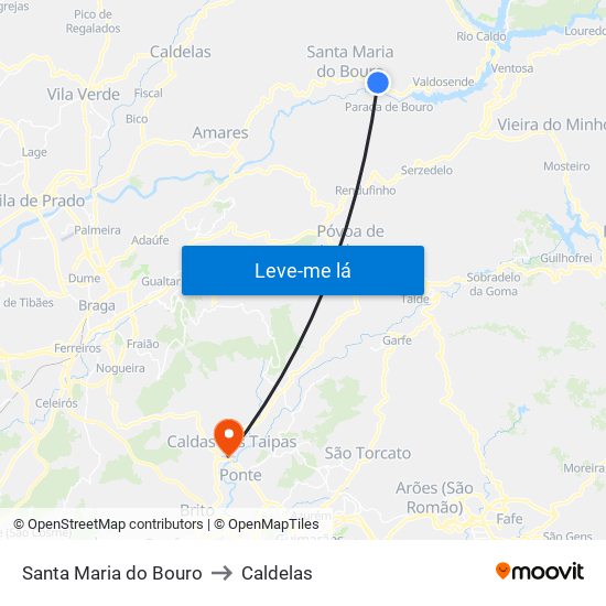 Santa Maria do Bouro to Caldelas map