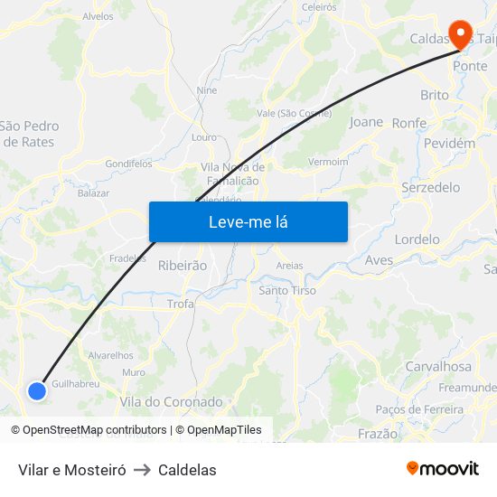 Vilar e Mosteiró to Caldelas map