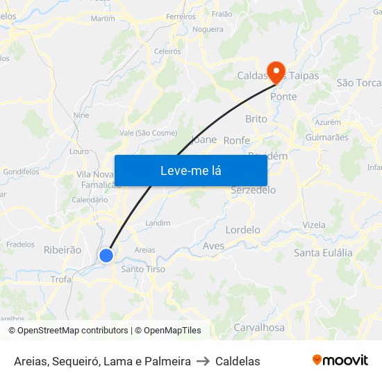 Areias, Sequeiró, Lama e Palmeira to Caldelas map