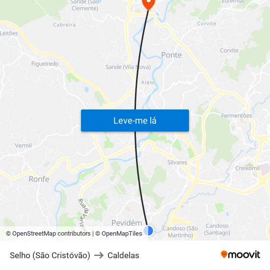 Selho (São Cristóvão) to Caldelas map