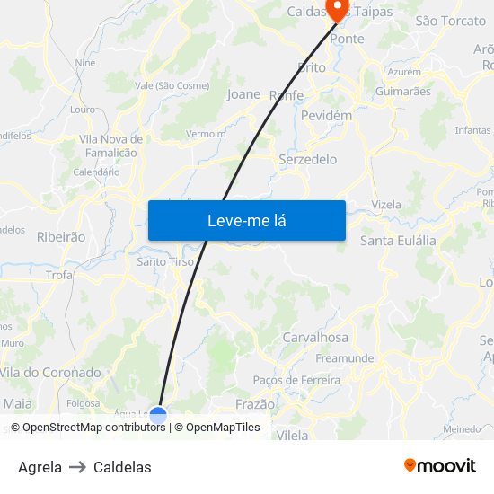 Agrela to Caldelas map