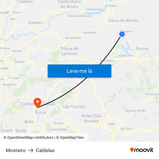 Mosteiro to Caldelas map