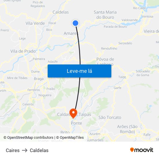 Caires to Caldelas map