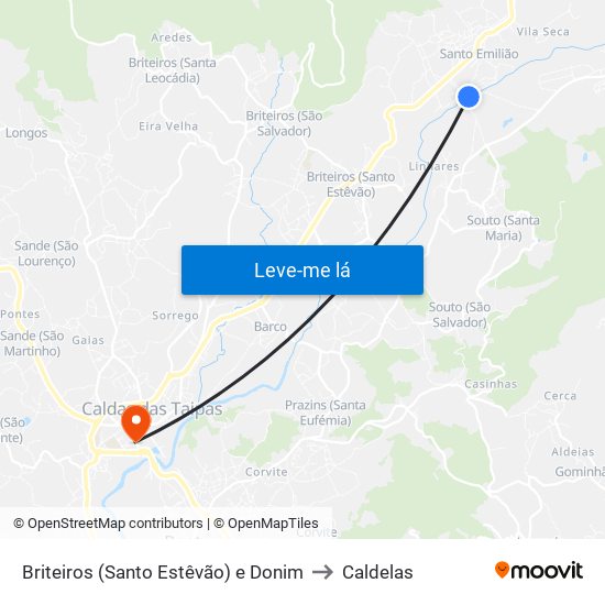 Briteiros (Santo Estêvão) e Donim to Caldelas map