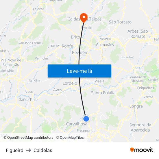 Figueiró to Caldelas map
