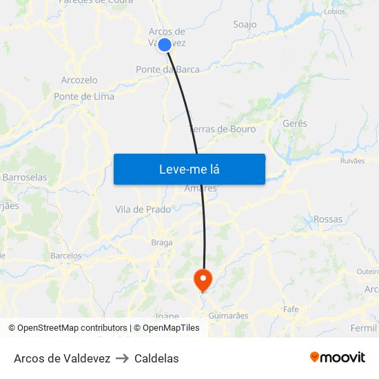 Arcos de Valdevez to Caldelas map