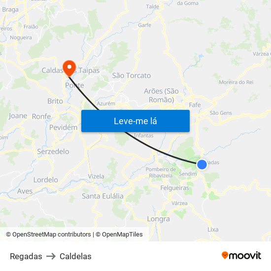 Regadas to Caldelas map