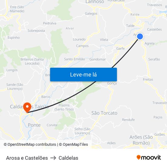 Arosa e Castelões to Caldelas map