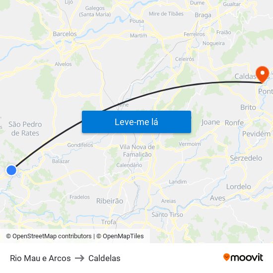 Rio Mau e Arcos to Caldelas map