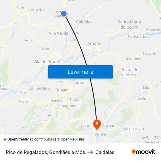 Pico de Regalados, Gondiães e Mós to Caldelas map