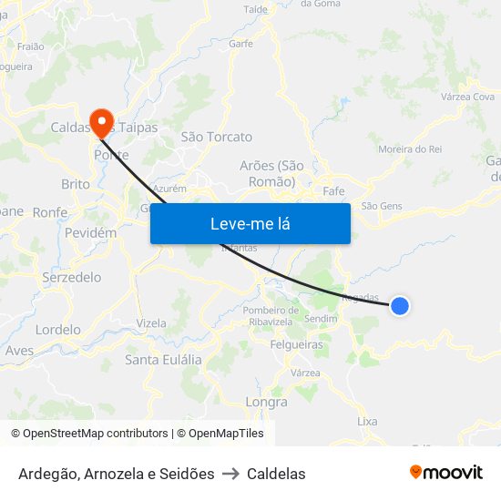 Ardegão, Arnozela e Seidões to Caldelas map