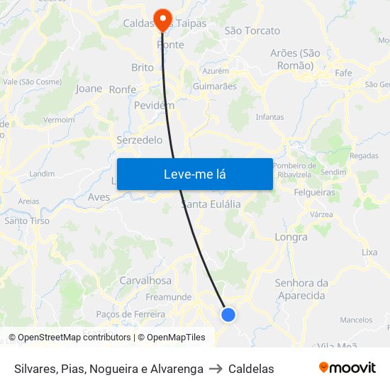 Silvares, Pias, Nogueira e Alvarenga to Caldelas map