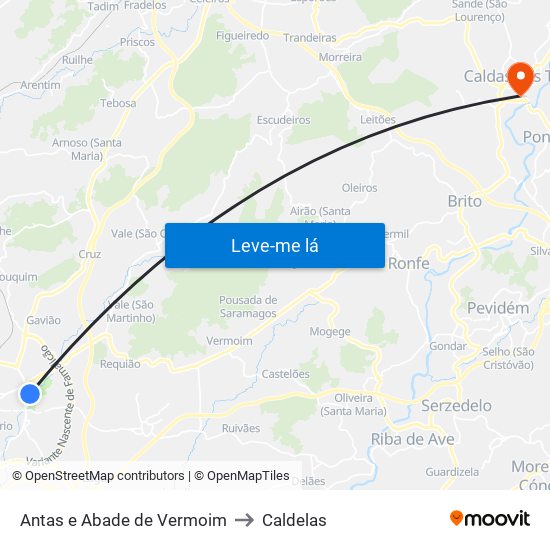 Antas e Abade de Vermoim to Caldelas map