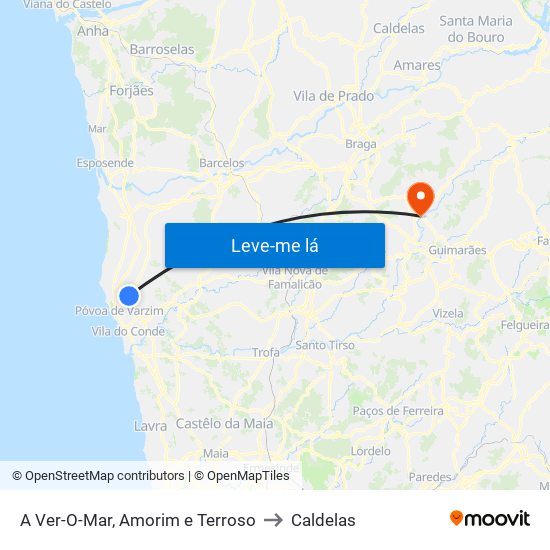 A Ver-O-Mar, Amorim e Terroso to Caldelas map