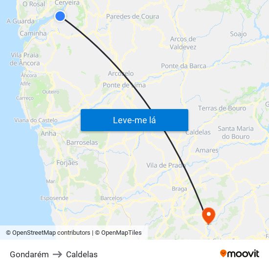 Gondarém to Caldelas map