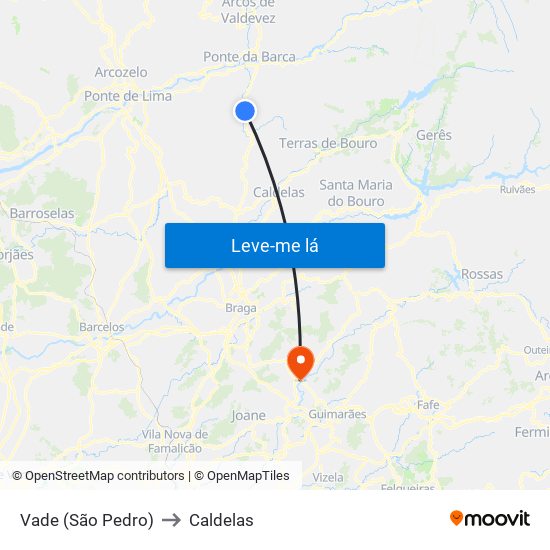 Vade (São Pedro) to Caldelas map