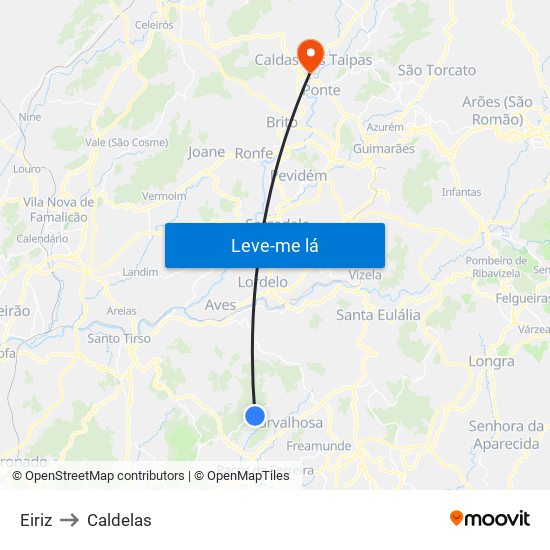 Eiriz to Caldelas map