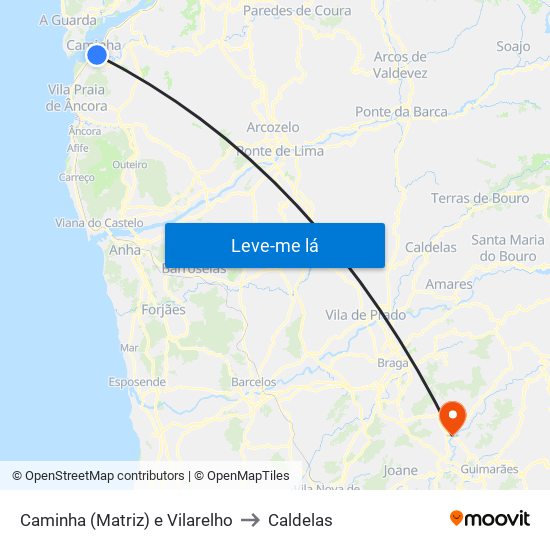 Caminha (Matriz) e Vilarelho to Caldelas map
