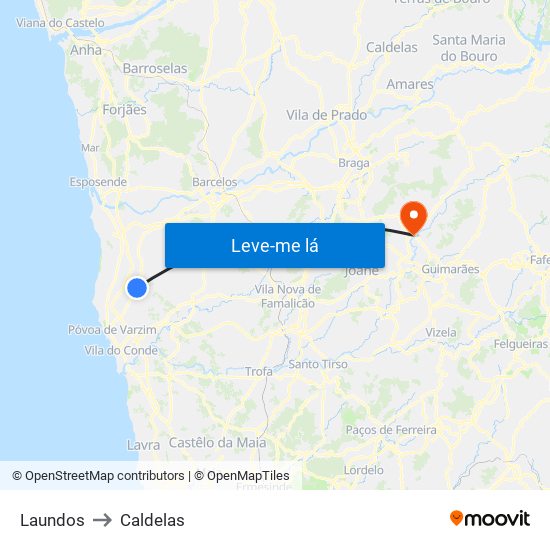 Laundos to Caldelas map